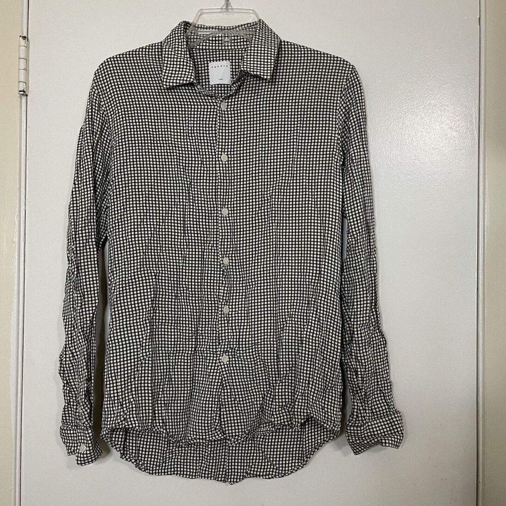 SANDRO Paris black white gingham plaid button down collared shirt medium - Picture 1 of 7